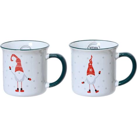 Kaemingk Tazza Natalizia - Gnomi in Gres - Bianco Multicolore