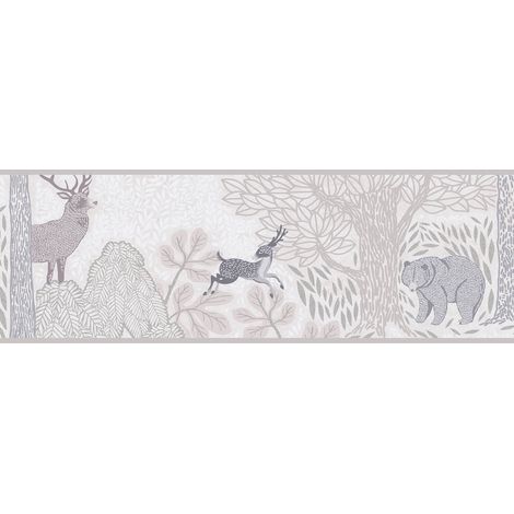Children wallpaper wall Profhome 771752 border smooth with forest motif matt grey cream beige grey 5 m