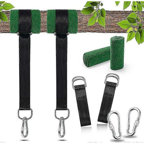 Kit de suspension pour balançoire robuste avec mousquetons, protections d'arbre et support pivotant. (1/5)