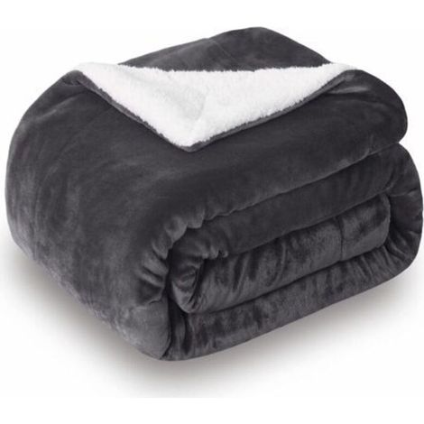 – Couverture polaire sherpa double face 70 x 100 cm – Gris foncé – Lavable en machine – Confort optimal pour lit king size (1/5)