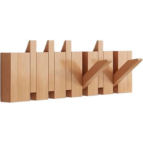 Wandgarderobe im Klavierstil - Wandgarderobe - Hakenleiste mit Klappdeckel (6 Haken) - Wandhaken für den Eingangsbereich - 1 Set (Holzfarbe) (1/5)