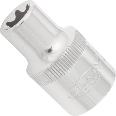 Vigor Carré femelle entraînement 12,5 = 1/2 pouce Douille TORX pour profil TORX extérieur - Carré creux 12,5 mm (1/2 pouce) - Profil TORX extérieur - Ouverture de clé: E 12 - Longueur totale: 38 mm (1/2)