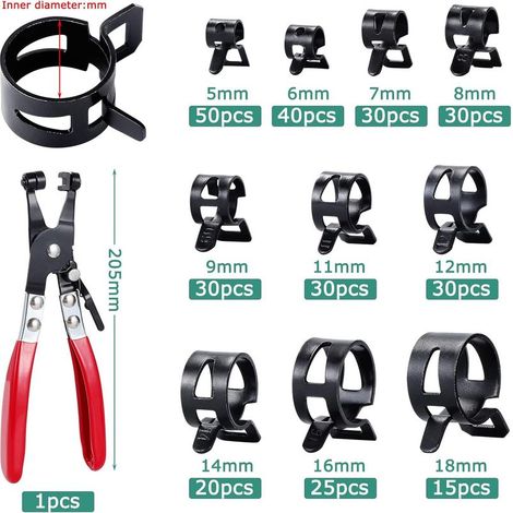 300 Pièces Collier de Serrage à Ressort, 10 Tailles 5-18mm Clips à Ressort, Serre-Joints pour Tuyaux et Conducteurs de Carburant (1/5)