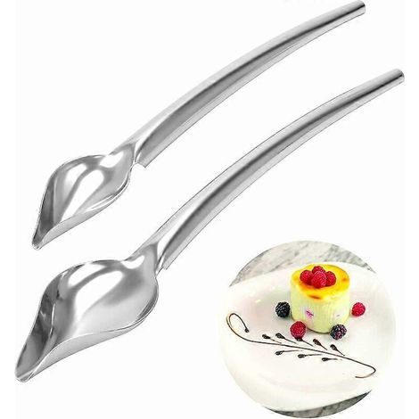 Decoratieve lepel van roestvrij staal, doe-het-zelf decoratieve lepel voor chocoladetaart en gebak, 2 stuks (kleine OPP-verpakking, grote OPP-verpakking) (1/5)