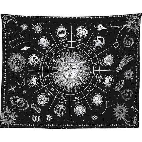 Tapisserie murale astrologique, tapisserie noire représentant les constellations des cartes de tarot, 130 x 150 cm (d-583-a) - 150 cm x 200 cm (1/5)