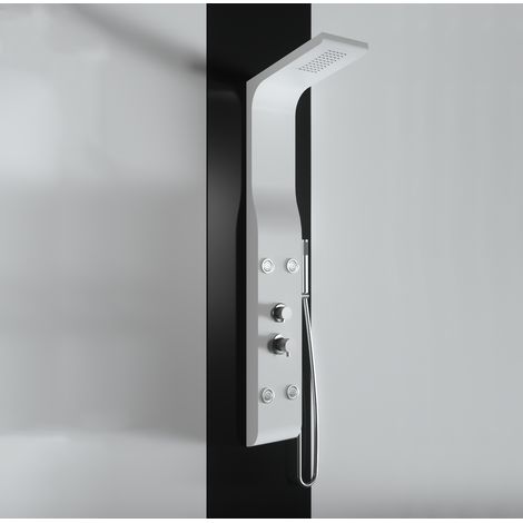 Panel de ducha de hidromasaje de ABS con acabado en polvo blanco mate, con hidromasaje y rociador de lluvia (1/4)