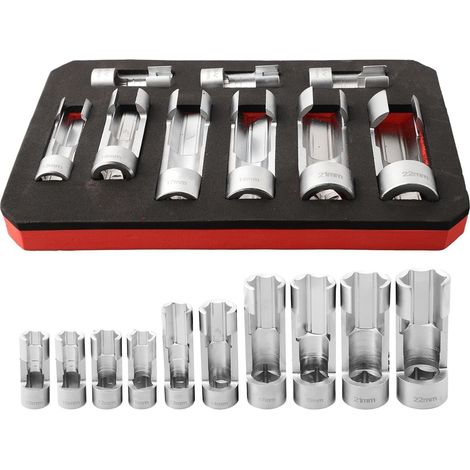 Spezieller Steckschlüsselsatz für Diesel-Einspritzdüsen. 9-teiliger Schraubenschlüsselsatz für 1/4", 3/8" und 1/2" Anwendungen.