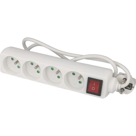 Blocs multiprises 4 prises 2P+T 16A - H05VV-F 3G1mm² - 1 mètre - Blanc avec interrupteur (1/2)