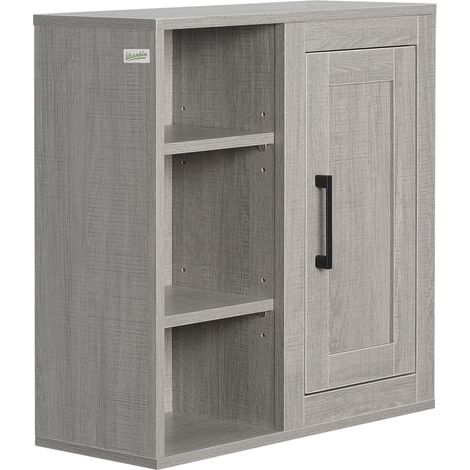Meuble de rangement mural, meuble de salle de bain, meuble WC avec étagères et une porte – 48 x 20 x 50 cm – Gris