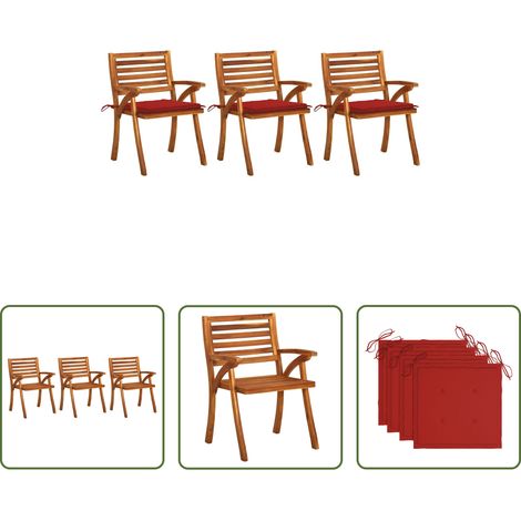 Essstühle -  Garten-Essstühle mit Kissen 3 Stk. Massivholz Akazie (1/5)