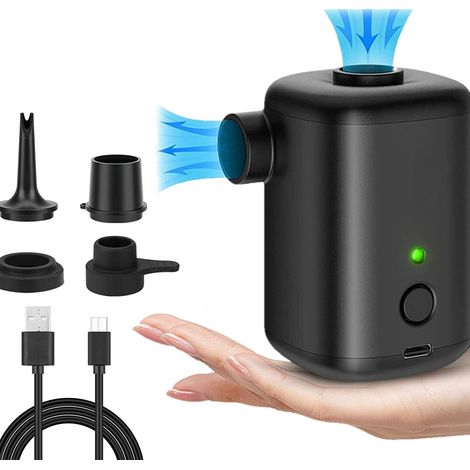Elektrische Luftpumpe und wiederaufladbare USB-Vakuumpumpe mit 4 verschiedenen Düsen und Aufbewahrungstasche, tragbar für Vakuumbeutel, Schwimmbänder, Luftmatratzen und Schlauchboote (1/5)
