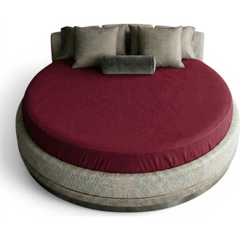 Tex Family Drap rond bas 100 % coton fait sur mesure – Élastique rond à 360° – Ø180–240 cm – matelas jusqu'à 35 cm Bordeaux (1/5)
