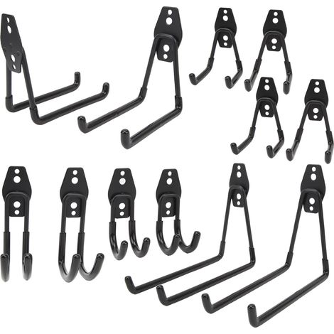 Robuste Metallhaken für die Garage, rutschfeste Halterungen, Haken für Elektrowerkzeuge, Leitern und diverse andere Gegenstände, schwarz, 12er-Packung (1/5)