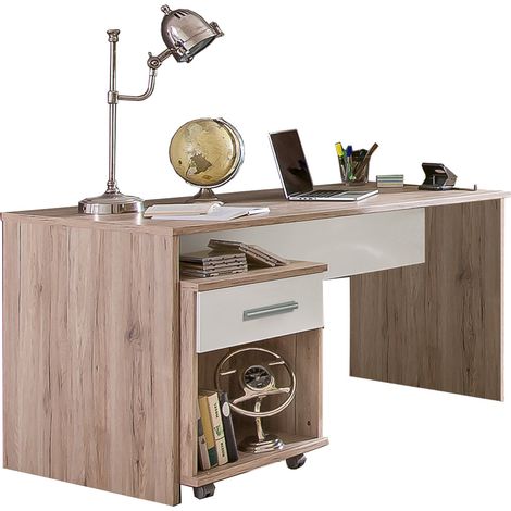 Jugendzimmer Schreibtisch mit Rollcontainer JOHANNESBURG-43 in Eiche Nb. mit weiß, B/H/T: ca. 140/72/70 cm (1/3)