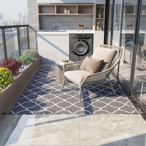 Tapis d'extérieur résistant aux intempéries, moquette robuste à motif filet, 182 x 274 cm, gris, idéal terrasse et balcon (1/5)