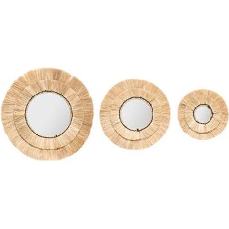 Lot de 3 Miroirs Muraux en Raphia "Alba" 40cm Beige (1/5)