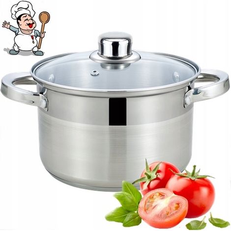 OLLA DE ACERO INOXIDABLE 3,5L 20 cm tapa de cristal de acero macizo INDUCCIÓN DE GAS (1/5)