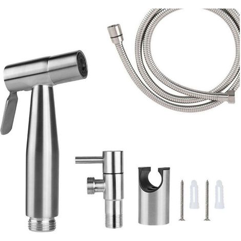 WC-Bidet-Set, 1,5 m Schlauch und Halterung, silberne G1/2-Adapter - Crezuo (1/4)