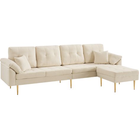 Divano 4 posti in velluto a coste con pouf mobile 250 cm beige chiaro HOMVRA (1/5)