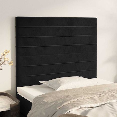 Tête de lit en velours noir, hauteur réglable, pieds en bois, 90 x 5 x 118/128 cm - PANGIVO (1/5)