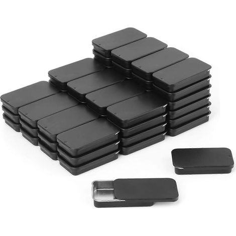 Boîte métallique rectangulaire noire de 120 unités avec couvercle coulissant, petite boîte métallique vide à couvercle coulissant (1/5)