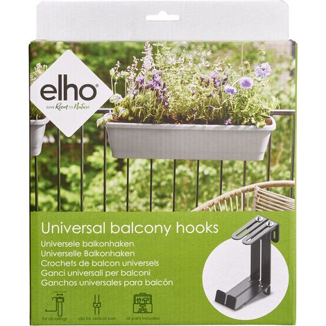 Elho Noa Crochets Balcon Métal Universel - Noir - L 14 x B 3 x H 0 cm - Balconextérieuraccessoires