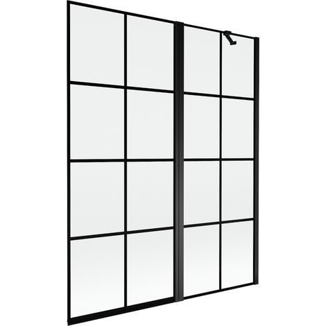 Paravent de douche Mexen Mist 2 volets droit 140 x 150 cm, grille noire, noir - 8A9-140-011-70-77-P (1/5)