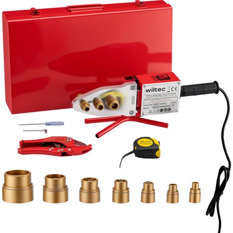 Wiltec PE-Rohr Schweißgerät 2000 W bis 300°C, Muffenschweißgerät inkl. 7 Heizdorne 16-63 mm, Schweissgerät für Rohre, Muffen und Formstücke