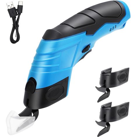 Ciseaux Électriques Sans Fil 4.2V pour Tissu et Couture avec 3 Lames Tranchantes (1 Bout en Carbure de Tungstène + 2 Bouts en Alliage Bleu) (1/5)
