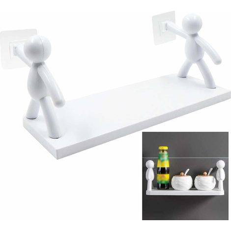 Étagère Murale Plastique Flottante Salle Bain - Rangement Maquillage Organiseur à Épices sans Percer Stockage Mural Bibliothèque Murale Présentoir Étagères Flottantes Support de Rangement, Blanc (1/5)