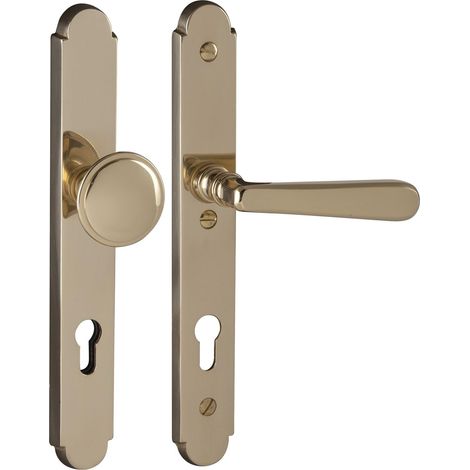 Poignée de porte classique Alt-Wien et poignée de porte sur plaque longue PZ 88, laiton poli (1/5)