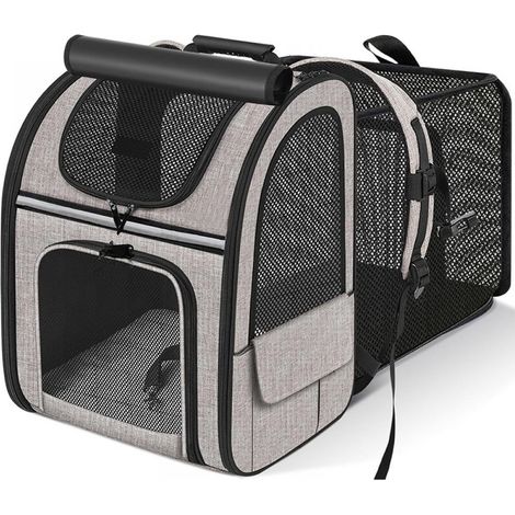 Sac de transport extensible pour chat, adapté aux petits chiens, sac à dos respirant pour chat, sac de transport portable pour chat, idéal pour les voyages et le shopping, couleur kaki. (1/5)