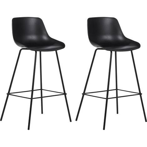 Conjunto de 2 sillas de bar taburetes altos de plástico patas de metal negro Emmet