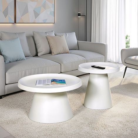 Le Quai Des Affaires – Lot de 2 tables basses rondes en métal – Finition blanche – Diamètre 69.5 cm et 49.5 cm – Hauteur 41 cm et 49 cm – Style contemporain (1/5)