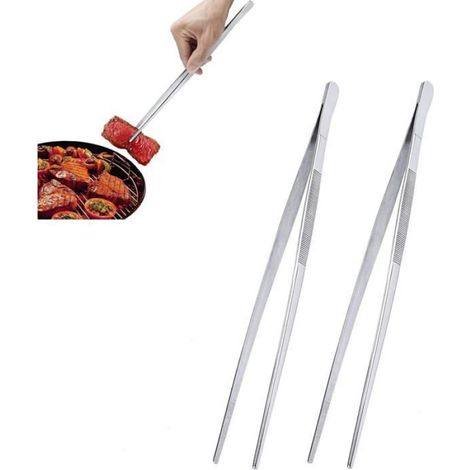Lot de 2 Pinces de cuisine, Acier inoxydable, Pointe dentelée, 30 cm, Pour barbecue et cuisson (1/5)