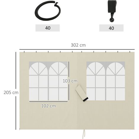 Panneaux latéraux pour pavillon de jardin, 4 panneaux latéraux avec fermeture éclair, pavillon de 3 x 4 m, blanc crème (1/5)