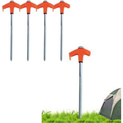 Estacas de tienda de campaña con tornillos - Anclajes para suelo - Montaje exterior - Brillan en la oscuridad - 4 piezas de 20 cm - Naranja