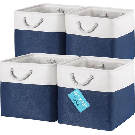 Bacs de Rangement Cubiques 33X33 lot de 4, Paniers Cubes en Tissu avec poignées en Corde, Cubes de Rangement Pliables pour Bibliothèque Kallax, Panier pour Chambre d'enfant. Bleu marine (1/5)