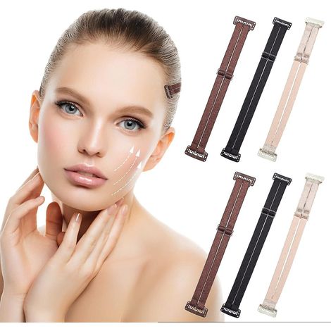 Lot de 6 bandes de lifting facial ajustables avec clips, bandeau élastique invisible à double effet liftant pour le visage, sangles de lifting facial (1/5)