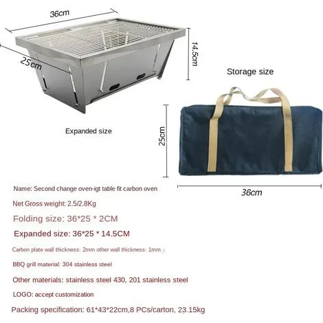Four barbecue portable IGT, réchaud barbecue portable IGT, réchaud barbecue pliable en acier inoxydable, idéal pour le camping, les pique-niques et les feux de camp. (1/5)
