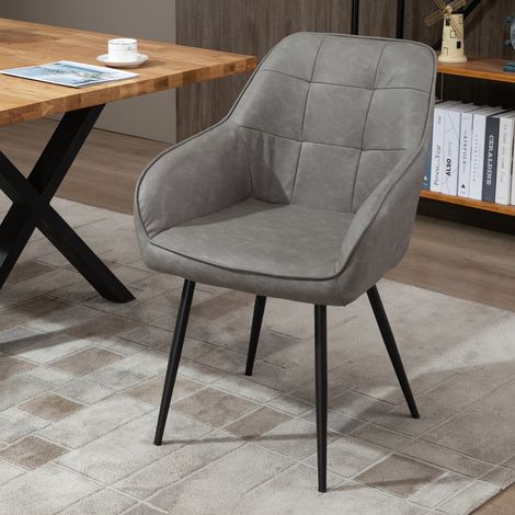 Silla de comedor de estilo industrial con respaldo, silla moderna para salón en piel sintética y metal negro, 61x58x84 cm, gris. (1/5)