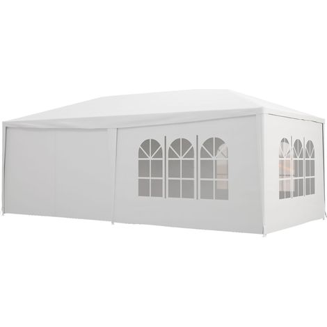 6x3m Gartenzelt mit abnehmbaren Seitenwänden, Türen und Fenstern, Weiß
