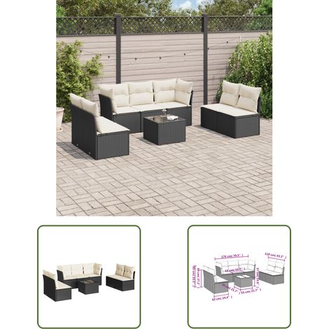 The Living Store Salon de jardin 8 pcs avec coussins noir résine tressée - Ensemble Salon De Jardin - Mobilier De Jardin - Salon De Jardin Design - Résine Tressée - Canapé D'extérieur (1/3)