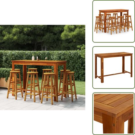 9-tlg. Gartenbar-Set Massivholz Akazie - Gartenbar Set - Holztisch - Akazienholzmöbel - Esszimmergarnitur - Gartenmöbeln (1/5)