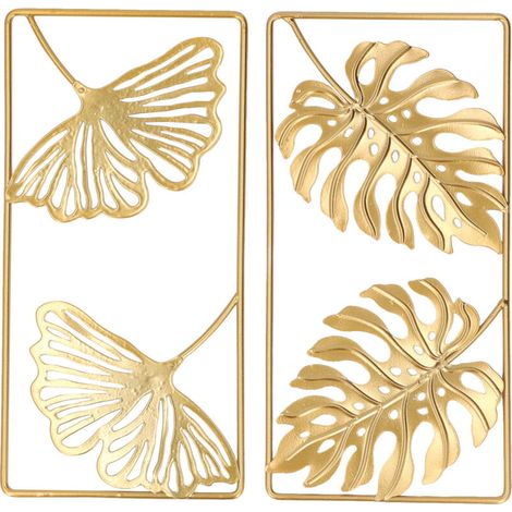 Décor mural en feuille de Ginkgo, 2 pièces, métal solide, couleur exquise, décoration murale dorée largement utilisée pour chambre à coucher, bureau, salon (1/5)