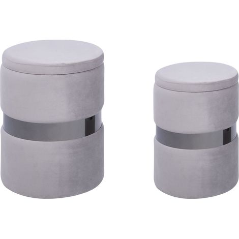 Pouf mit Stauraum 2er Set DORIS Samtstoff Hellgrau
