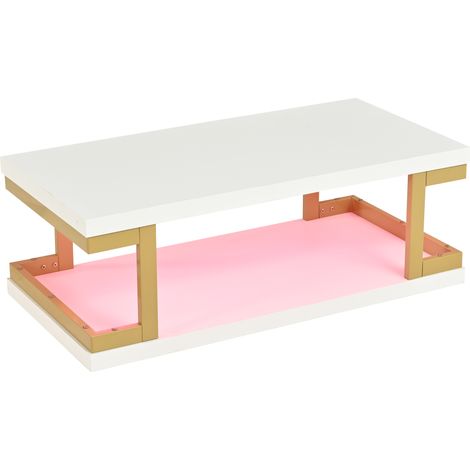 Mesa de centro rectangular con LED RGB blanca y dorada 100x50x37,5 cm de MDF y metal (1/5)