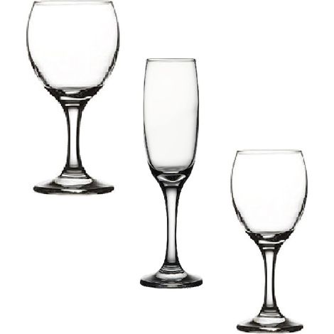 Set 18 Bicchieri Acqua, Vino e Flute Champagne calice Bicchiere da Tavola in Vetro Trasparente Elegante