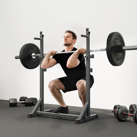 Soporte para Barras de Pesas con Ancho y Altura Ajustable Rack Musculación con Marco de Acero Carga 150 kg Negro (1/5)