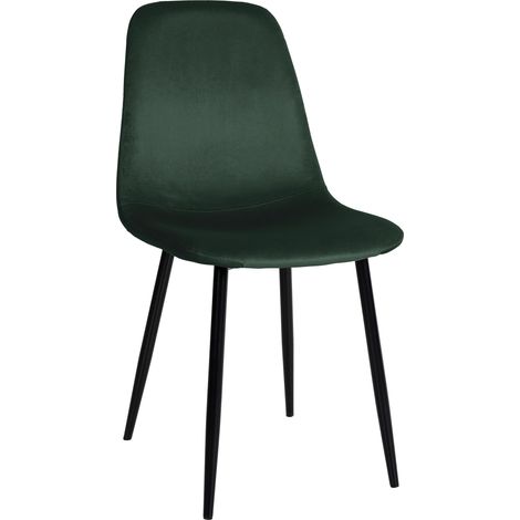 Sedia da pranzo dal design semplice con gambe in metallo nero, seduta in velluto verde 100002062